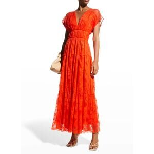 Lela Rose Orange Chantilly Lace Dress in Vermillion Size 8 NWT